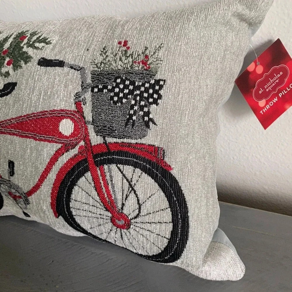 St. Nicholas Square Tapstray Pillow Bike Holiday Christmas New - Picture 5 of 5